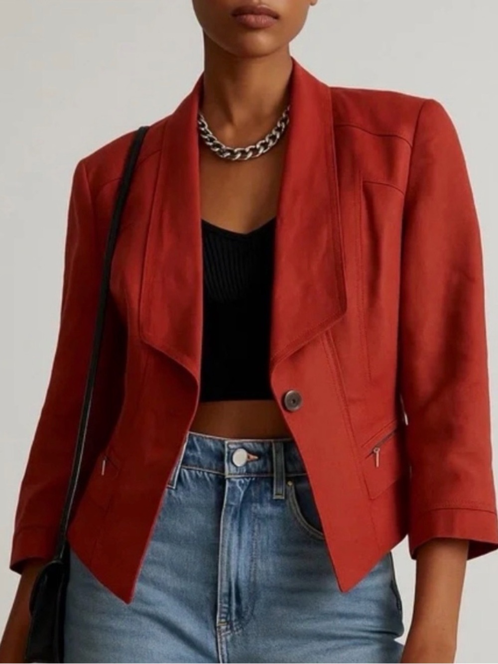White House Black Market Red Single-Button Tailored Blazer